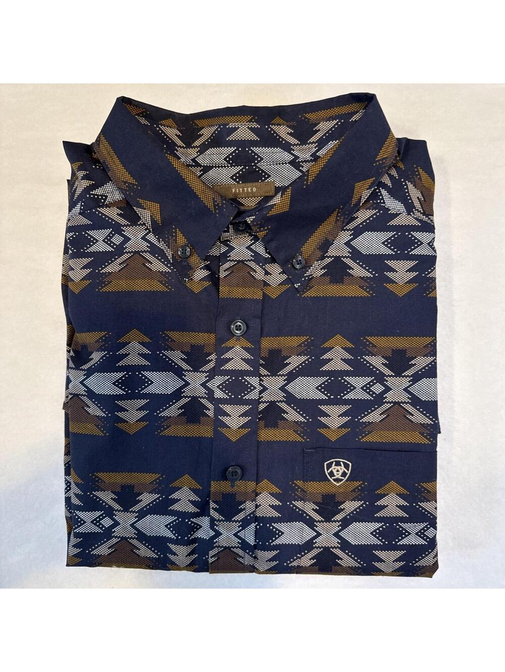 Ariat Shirt Men XL Aztec Design Blue & Brown Long Sleeve